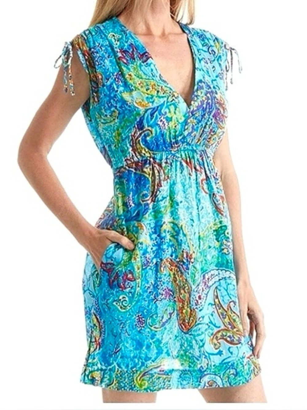 Lauren Ralph Lauren 100% Cotton Tunic Caftan Swim Cover-Up Dress  XL  Turquoise